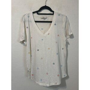 Loft Sz L Horseshoe Motif Embroidered V Neck T Shirt Multicolor Embroidery